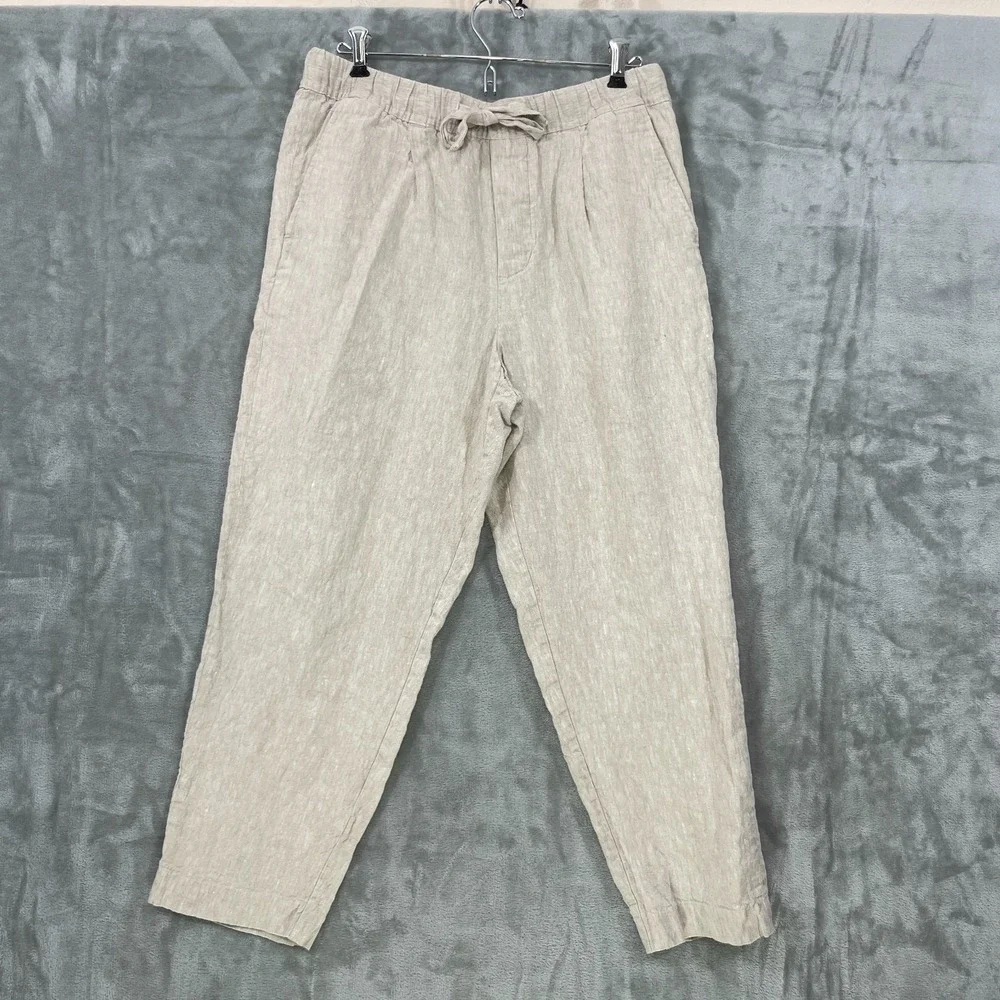 ZARA Women's 100%‎ Linen Pants Size M Beige Drawstring Relaxed Fit Beach Summer